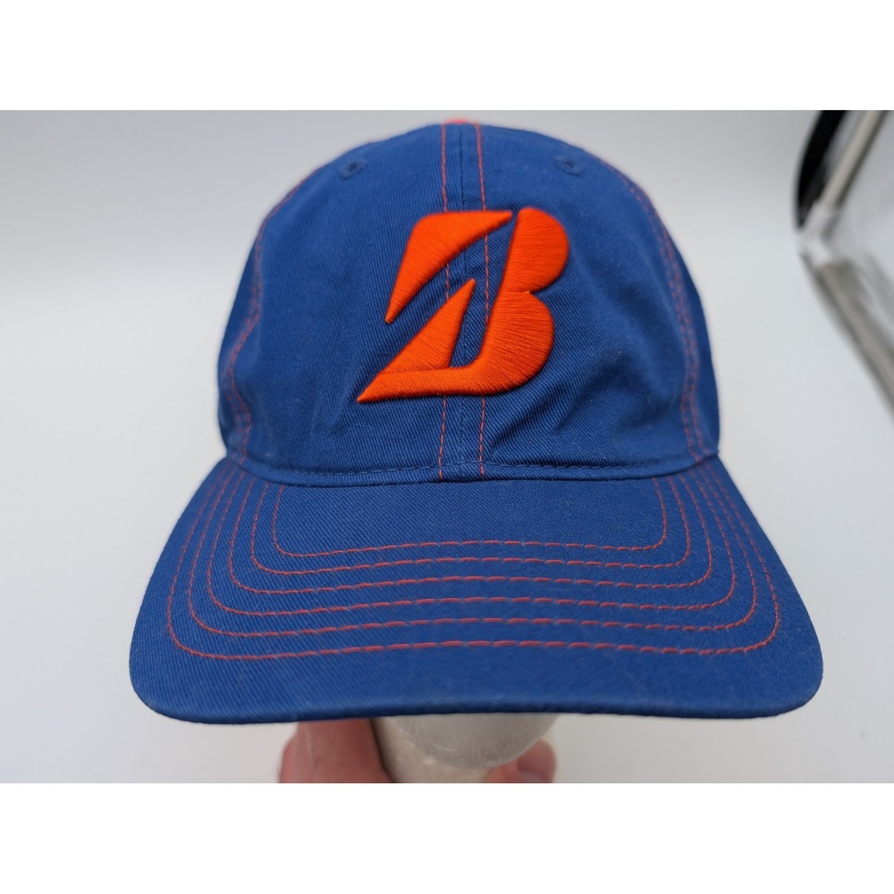 Bridgestone Golf Hat Blue Orange Embroidered Logo Adjustable Strapback Cap